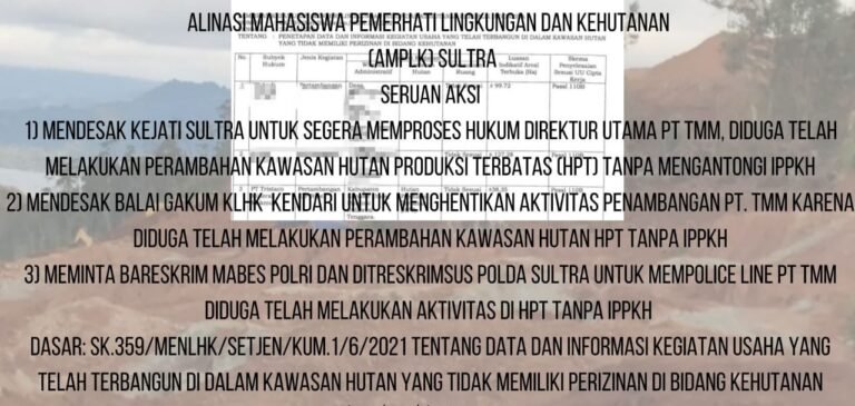 Diduga Melakukan Perambahan HPT, APH Diminta Tindaki PT. TMM di Konut
