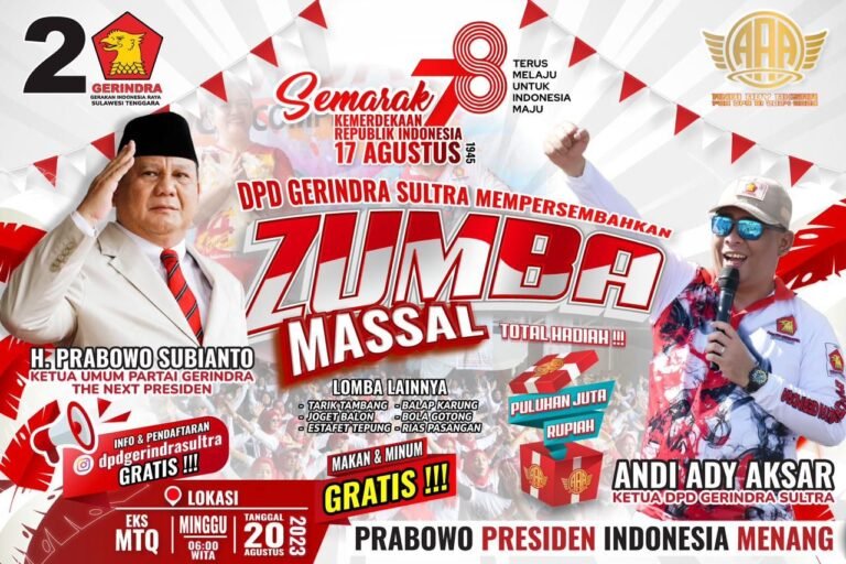 Peringatan HUT RI ke 78, Ribuan Peserta Bakal Ramaikan Zumba Massal DPD Gerindra Sultra