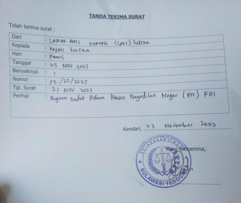 LAKI Sultra Adukan Dugaan Korupsi PN Kendari Senilai 1,4 Miliar di Kejaksaan