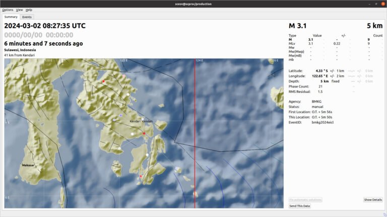 Kolono Konsel Diguncang Gempa Bumi 3,1 Magnitudo