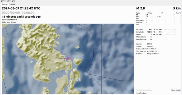 Moramo Utara Diguncang Gempa Bumi 2,8 Magnitudo