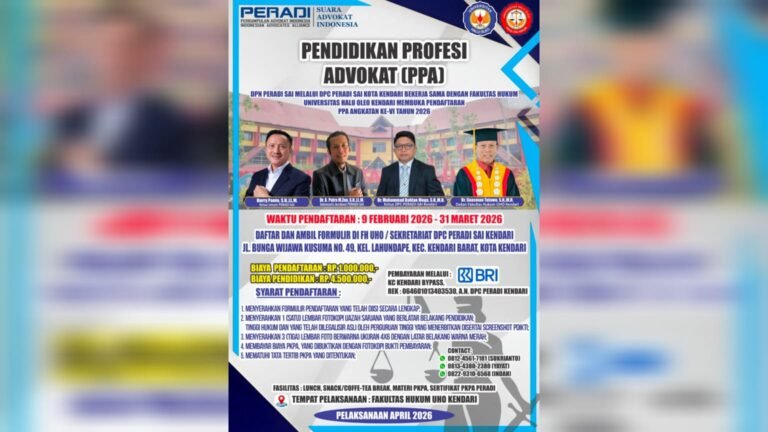 Kerjasama dengan FH UHO, PERADI-SAI Buka Pendaftaran Pendidikan Profesi Advokat di Kendari