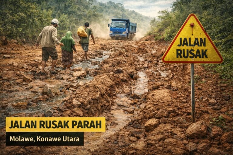 Jalan Rusak Parah di Konut, Warga Lingkar Tambang Mengeluh