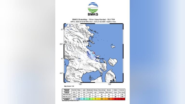 Gempa M 3,1 Guncang Konawe Utara, Terasa hingga Rumah Warga