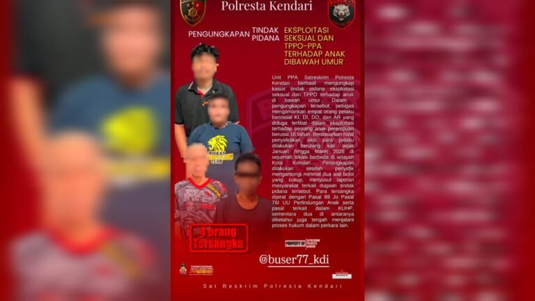 Polresta Kendari Bongkar TPPO Anak, Empat Pelaku Ditangkap