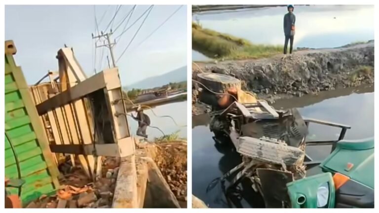 Truk Kontainer Terguling dan Masuk Tambak di Bypass Kolaka