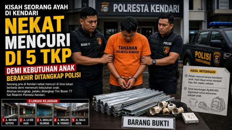 Kisah Seorang Ayah di Kendari Nekat Mencuri di 5 TKP Demi Kebutuhan Anak Berakhir Ditangkap Polisi