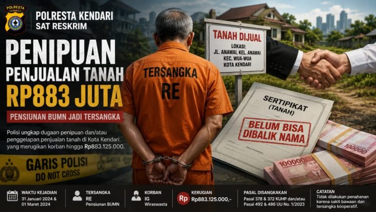 Kasus Penipuan Tanah Rp883 Juta, Pensiunan BUMN Jadi Tersangka