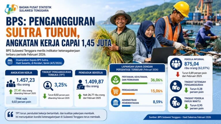 BPS: Pengangguran Sultra Turun, Angkatan Kerja Capai 1,45 Juta