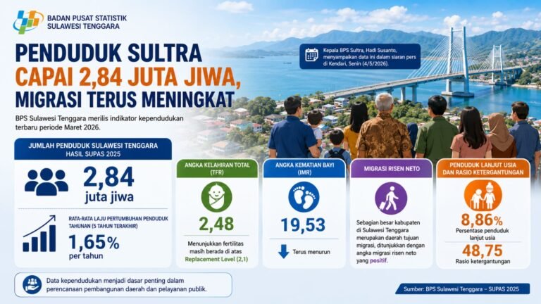 Penduduk Sultra Capai 2,84 Juta Jiwa, Migrasi Terus Meningkat