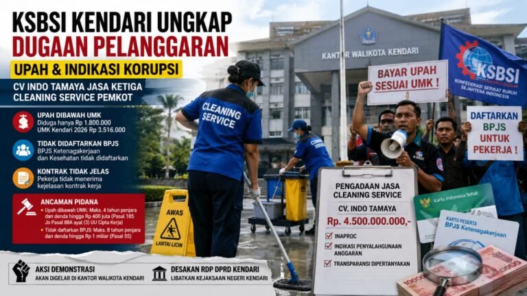 KSBSI Kendari Soroti Dugaan Pelanggaran Upah Cleaning Service CV Indo Tamaya