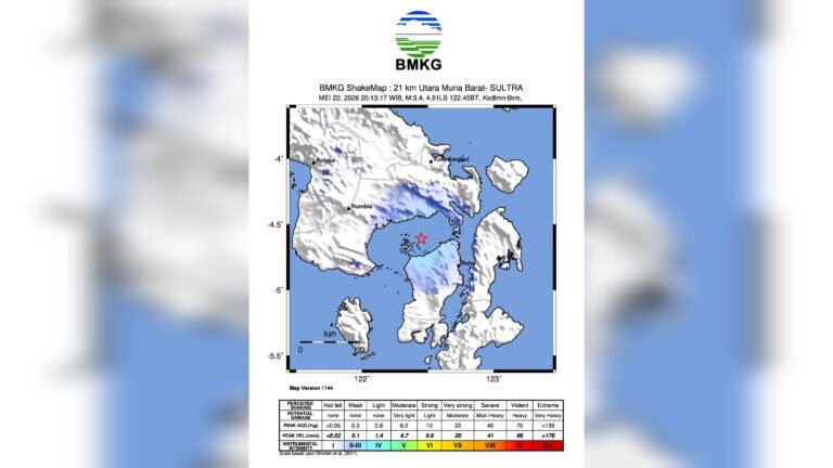 Gempa M 3,4 Guncang Muna Barat, BMKG Pastikan Tanpa Tsunami