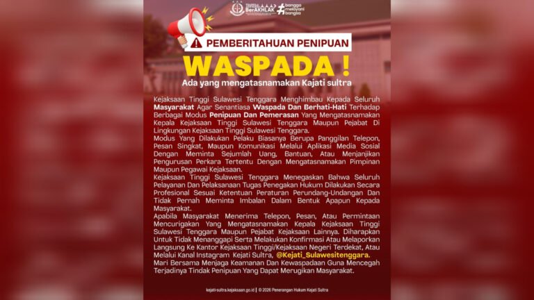 Kejati Sultra Peringatkan Modus Penipuan Catut Nama Kajati