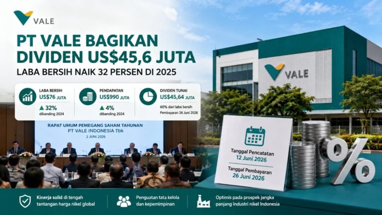 PT Vale Bagikan Dividen US$45,6 Juta, Laba Bersih Naik 32 Persen