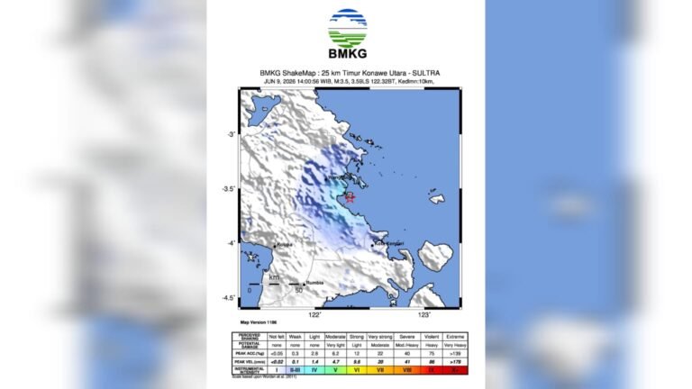 Gempa M 3,5 Guncang Konawe Utara, BMKG Catat Susulan ke-93