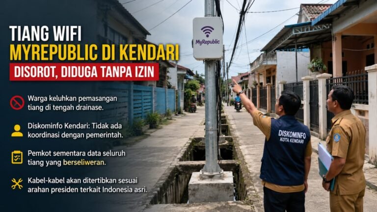 Tiang WiFi MyRepublic Diduga Rusak Drainase, Pemkot Kendari Belum Terima Laporan