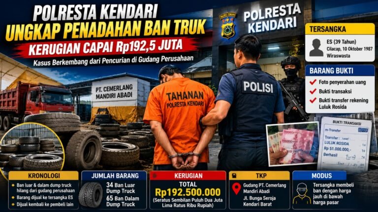 Polresta Kendari Bongkar Penadahan Ban Truk, Kerugian Rp192 Juta