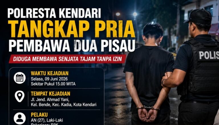 Polresta Kendari Tangkap Pria Pembawa Dua Pisau di Kadia
