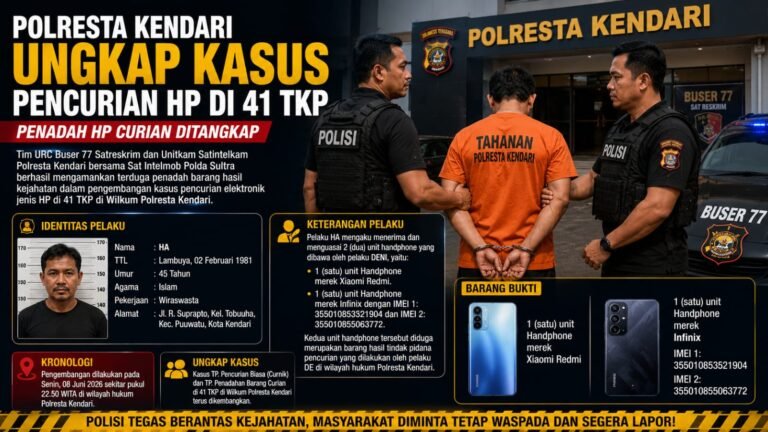 Penadah HP Curian 41 TKP di Kendari Ditangkap Polisi