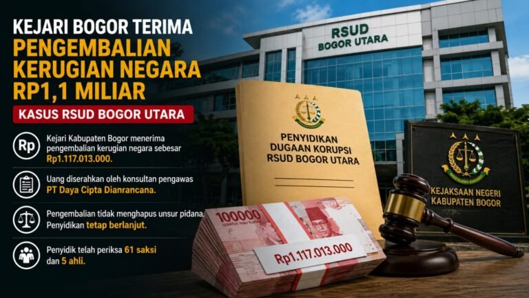 Kejari Bogor Terima Pengembalian Kerugian Negara Rp1,1 Miliar Kasus RSUD