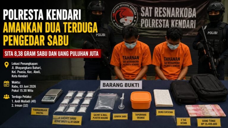 Polresta Kendari Amankan Dua Terduga Pengedar Sabu, Sita 8,38 Gram
