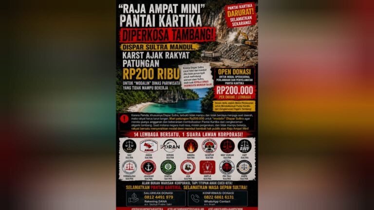KARST Desak Hentikan Tambang Pantai Kartika, Buka Donasi untuk Dispar Sultra