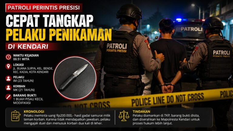 Pria di Kendari Ditangkap Usai Tikam Korban Dua Kali di Leher
