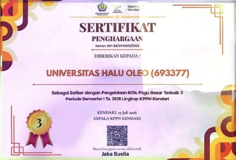 UHO Raih Peringkat Tiga IKPA Satker Pagu Besar Sultra